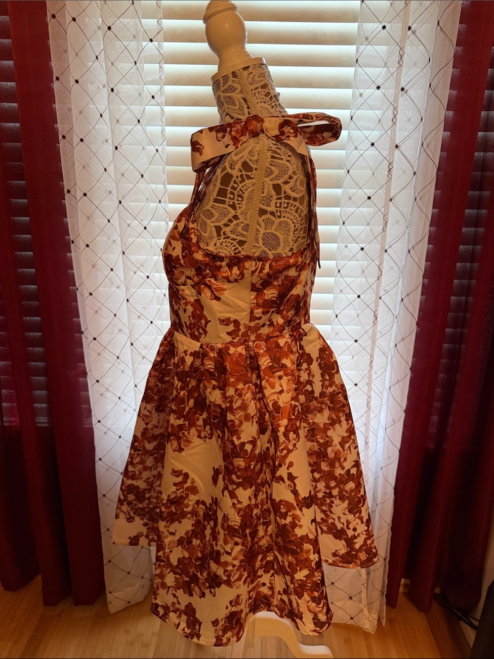 SHEIN Cream Mini Dress with Rust Floral Print and Tie Straps (14) - Picture 2 of 6